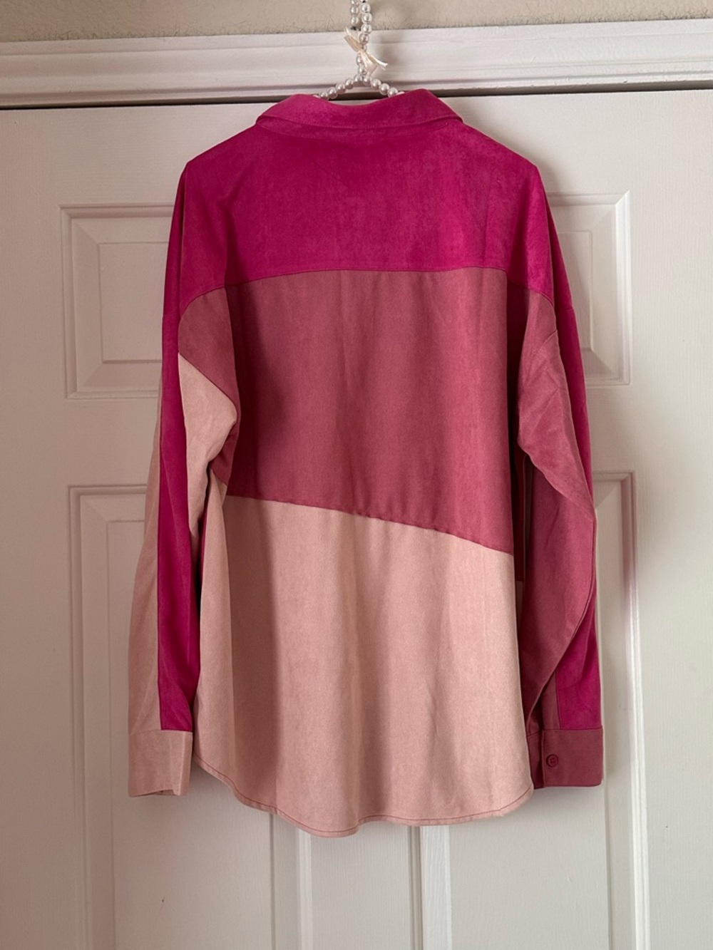 New In Fuchsia & Pink Abstract Color Block Suede Button Down - Picture 7 of 7